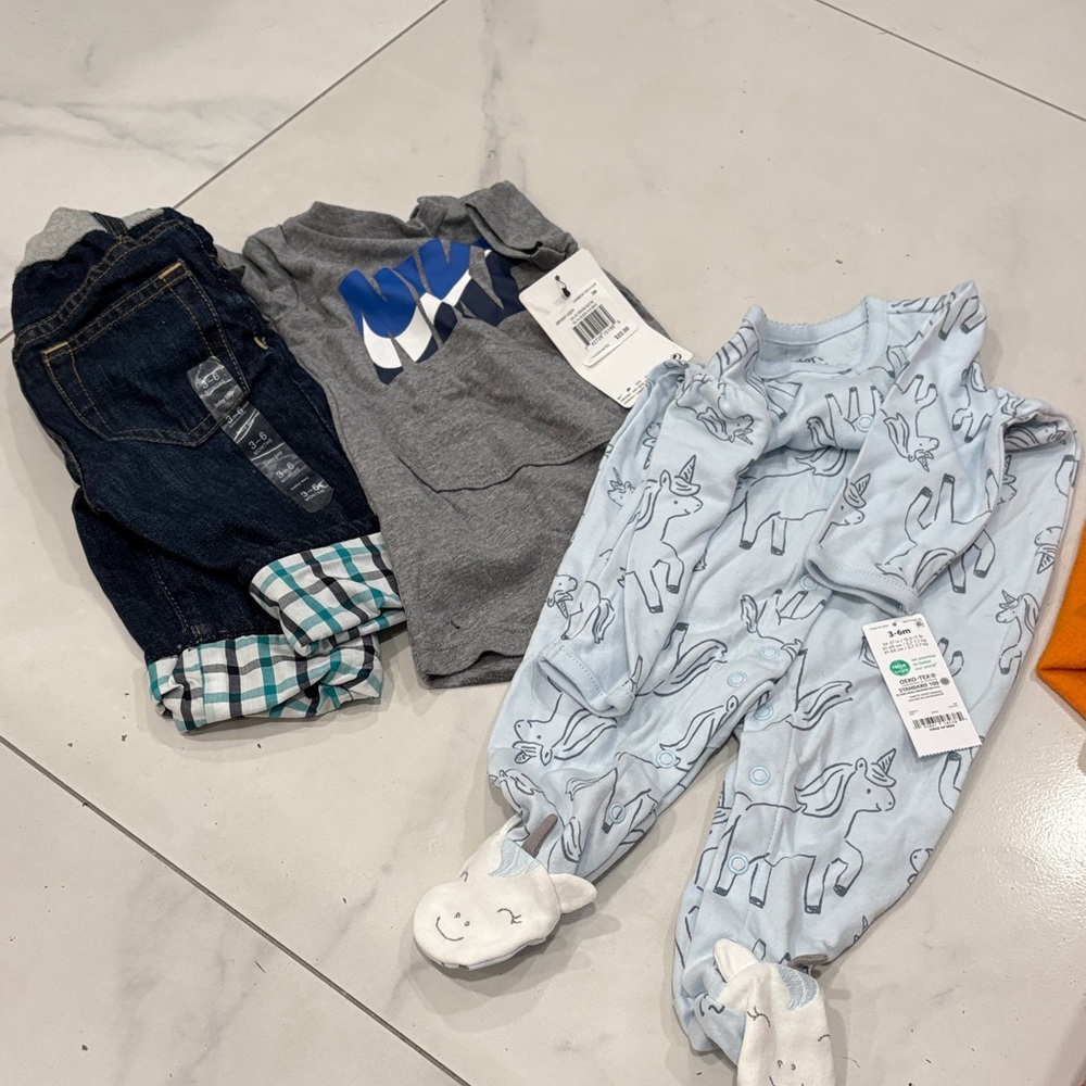 Gray Graphic Tee and Blue Pajama Set